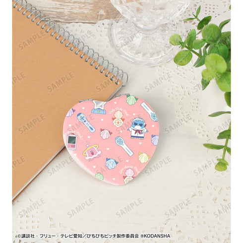 『ぴちぴちピッチ』モチーフ柄 ハート型折りたたみミラー【202506再販】